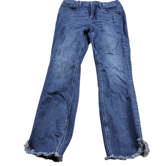 Jen7 by 7 For All Mankind Jeans Womens 2 Blue Ankle Skinny Dark Wash Frayed Hem - Picture 1 of 8